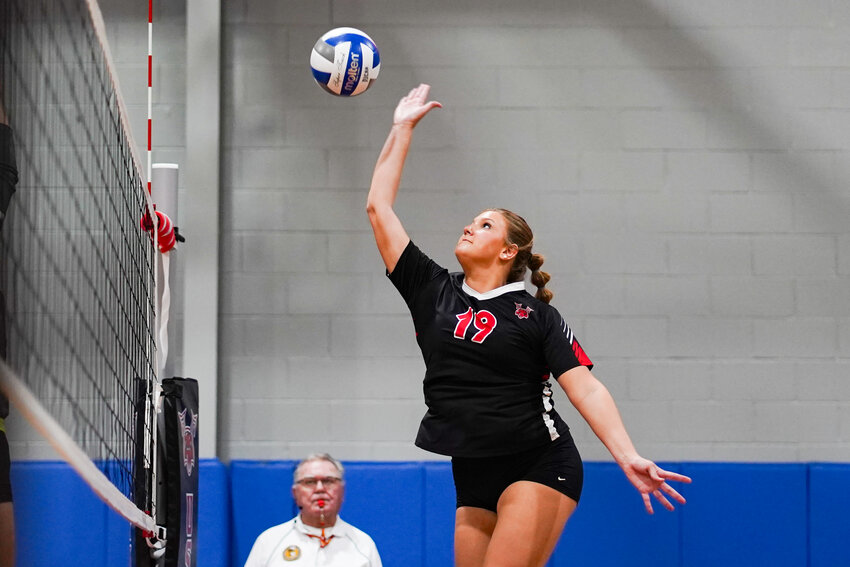 USC Sumter's Emily Young goes up for a kill against USC Salkehatchie on Monday.