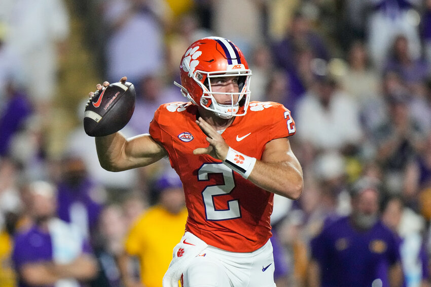 Clemson quarterback Tait Reynolds (2) passes against LSU on Saturday, Sept. 5, 2026 in Baton Rouge, Louisiana.