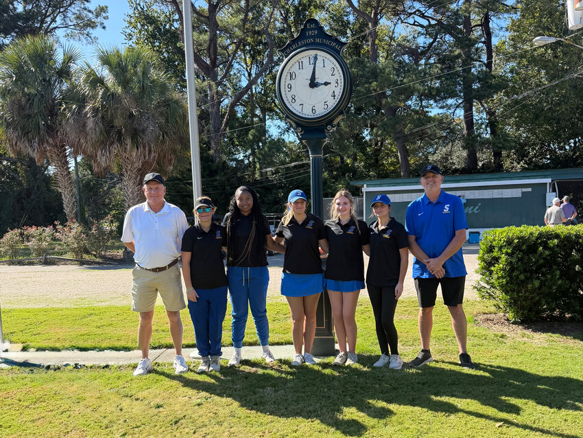The Sumter High girls golf team poses at the SCHSL 5A lower state qualifier at the Charleston Municipal Golf Course on Monday.