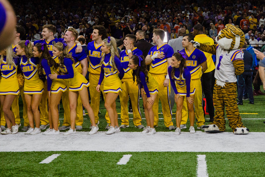 LSU cheerleaders prior to the CFP National Championship at the Superdome in New Orleans.