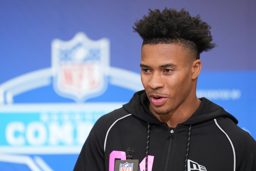 Former Lakewood and South Carolina defensive back Brandon Cisse answers questions during a press conference at the NFL combine in Indianapolis on Thursday, Feb. 26, 2026.