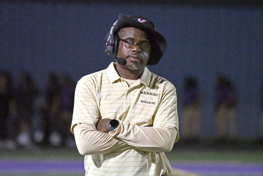 Kevin Miller, seen as an assistant with the Manning football team against Crestwood on Friday, Aug. 22, 2025, is the new head coach of the Monarch basketball program.
