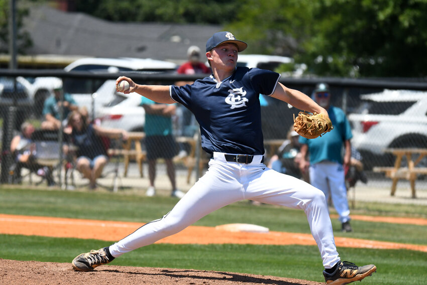 East Clarendon's Blease Hardy delivers against Atlantic Collegiate on Saturday in the SCHSL 2A lower state tournament.