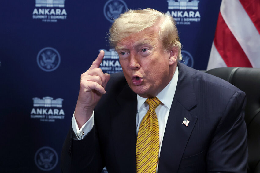 President Donald Trump speaks during a meeting with NATO Secretary General Mark Rutte at the NATO summit in Ankara, Turkey, Wednesday, July 8, 2026.