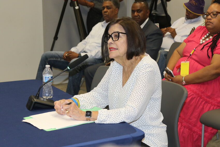 Lexington-Richland School District Five Director of Magnet Schools Sara Wheeler presents her findings from Sumter School District's community magnet school interest survey at the Sept. 14 school board meeting.