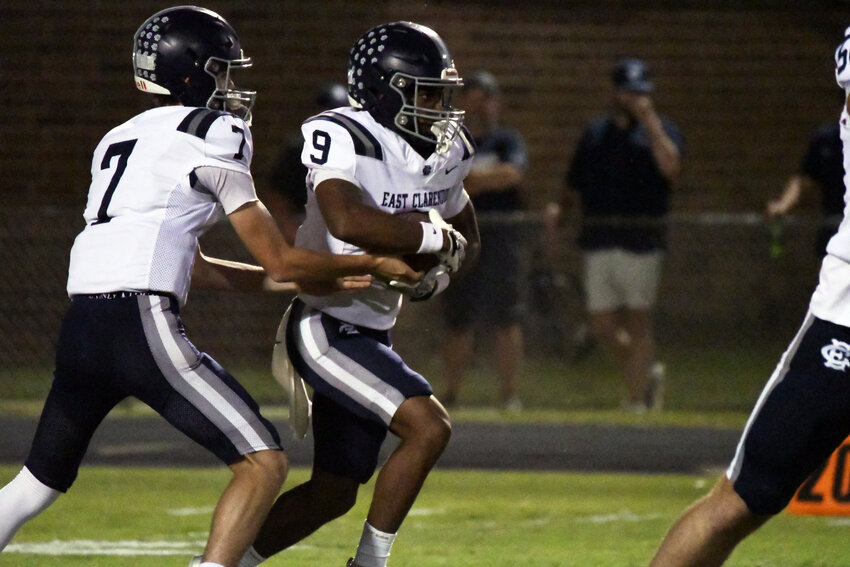 East Clarendon's Shamar Graham (9), seen against Manning on Oct. 2, had a 50-yard touchdown in the Wolverines' loss to Waccamaw on Friday.