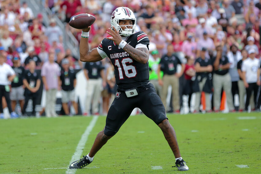 South Carolina quarterback LaNorris Sellers passes against Kentucky on Saturday, Oct. 3, 2026, in Columbia.