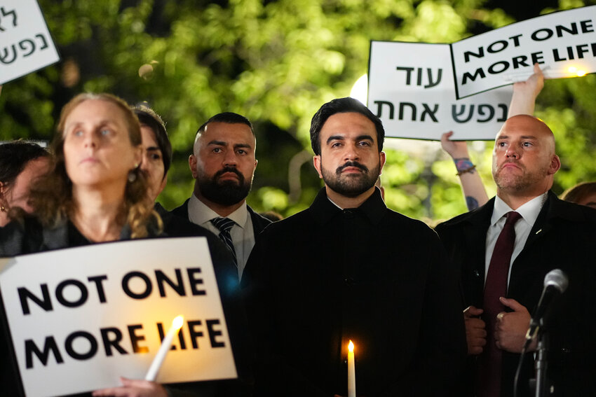 New York City Mayor Zohran Mamdani attends a vigil marking the third anniversary of the Oct. 7 attacks on Israel Wednesday, Oct. 7, 2026, in New York.