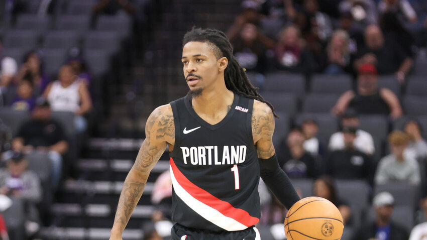 Former Crestwood star and current Portland Trail Blazers guard Ja Morant dribbles the ball during a preseason game against the Sacramento Kings on Tuesday, Oct. 13, in Sacramento, California.