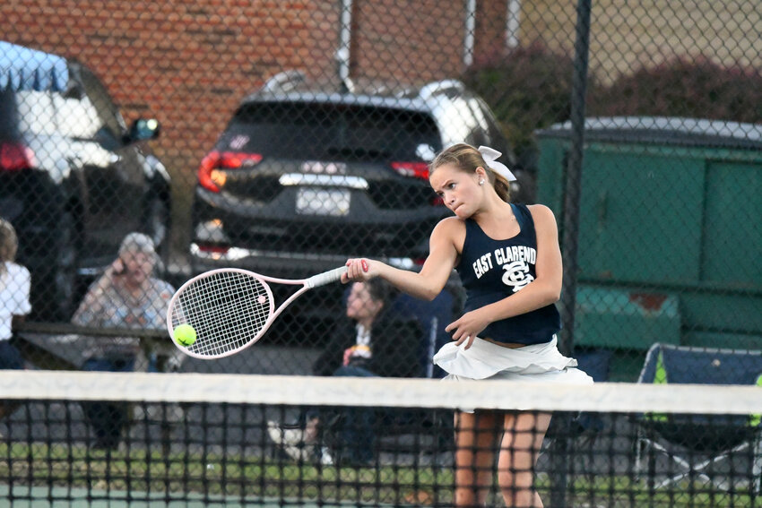 East Clarendon's Addie Knowlton returns a shot against Orangeburg-Wilkinson on Thursday in the first round of the SCHSL 2A playoffs.