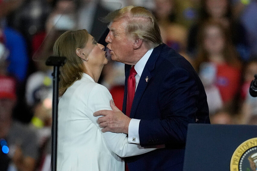 Sen. Darline Graham, R-S.C., greets President Donald Trump at a campaign rally at the T. Ed Garrison Livestock Arena and Expo Center, Wednesday, Oct. 21, in Pendleton.