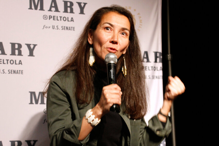 Mary Peltola, a Democrat running for the U.S. Senate seat in Alaska, addresses supporters at an election watch party on Aug. 18, 2026, in Anchorage, Alaska.